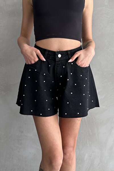 ZAROLİ Pantaloni scurți din denim cu picioare largi, fără cusături, cu detali...