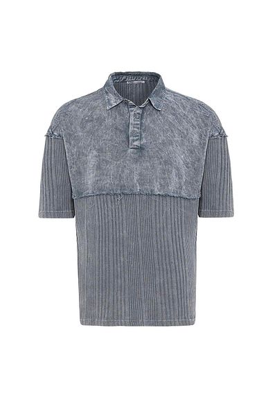 VAMOSCLO Washable Oversize Polo Neck T-Shirt Gray
