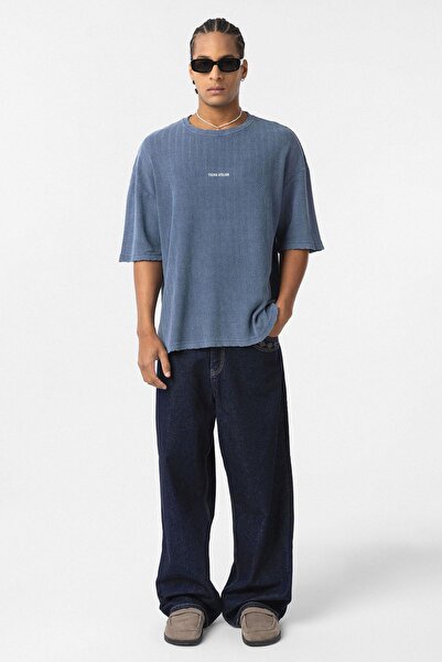 VAMOSCLO Πλενόμενο μπλουζάκι πίσω με τύπωμα oversized Indigo