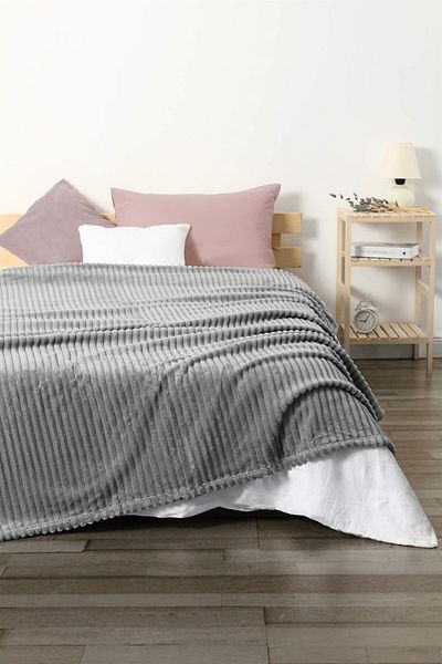 YÜNTEKS Aksu İpeksoft Ribbed Double Blanket, Gray