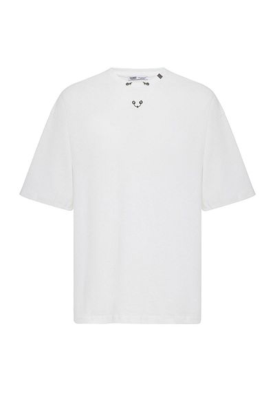 VAMOSCLO Oversize Metal Ring Detailed T-Shirt Ecru