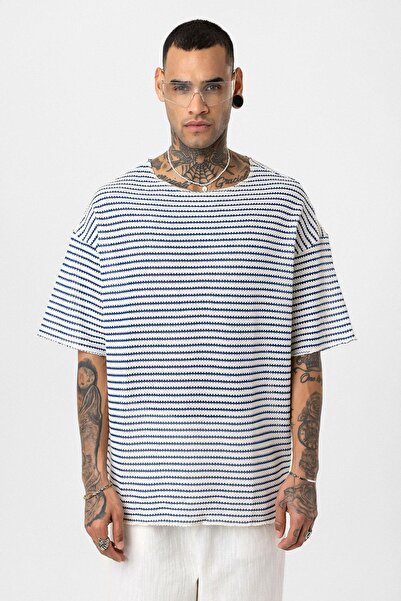 VAMOSCLO Ριγέ oversized Πλεκτό Μπλουζάκι μπλε κοβαλτίου