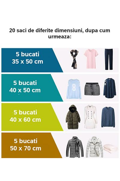 Influential Tech Set of 20 Vacuum Storage Bags, Hand Roll, Clothes & Bedding, 4 Sizes, Space Saver