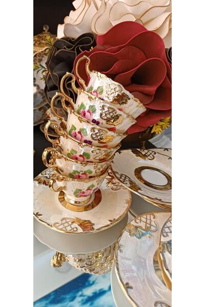 LOKMAN ZÜCCACİYE طقم أكواب رسم يدوي مطلية بالذهب عيار 24 قيراط 90 مل