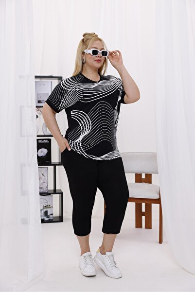Siyezen Plus Size V-Neck Cotton Lycra Pocket Capri Suit