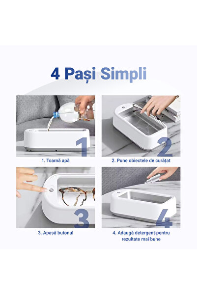 Influential Tech Curățător cu ultrasunete pentru bijuterii, ochelari și cosmetice, 600 ml, 45 kHz, alb, portabil
