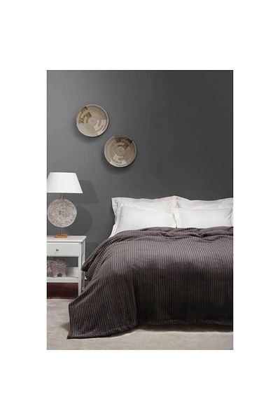 YÜNTEKS Aksu İpeksoft Ribbed Double Blanket, Anthracite