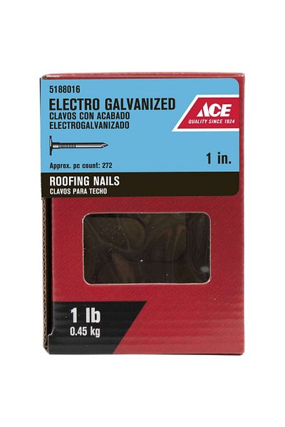 ACE Electro-Galvanized Smooth Shank Roofing Nails Silver 1inch