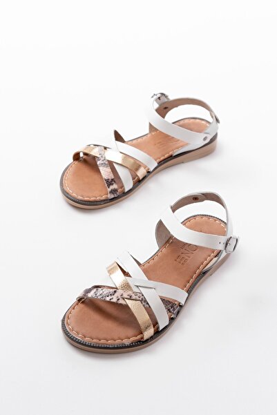 infon shoes creation 205-093 White Garni Genuine Leather Orthopedic Sole Women's Sandals