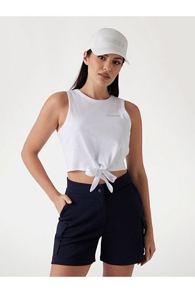 Guess Primula Rhınestones Tank Crop alb pentru femei V5gı01ı3z14-g011