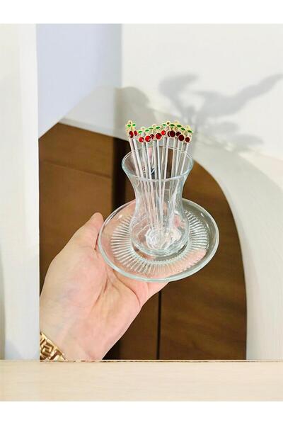 Arsglass KİRAZ MEYVELİ CAM ÇAY KAŞIĞI 6LI SET