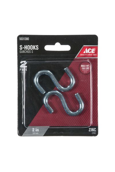 ACE 2-Piece Zinc Plated Corrosion Resistant Steel S-Hook Silver 2inch