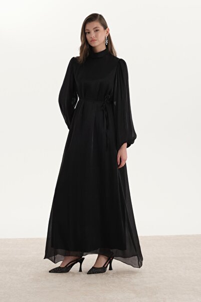 ipekton studio فستان أورجانزا ساتان بقلم أسود