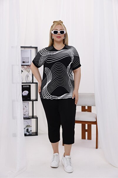 Siyezen Plus Size V-Neck Cotton Lycra Pocket Capri Suit