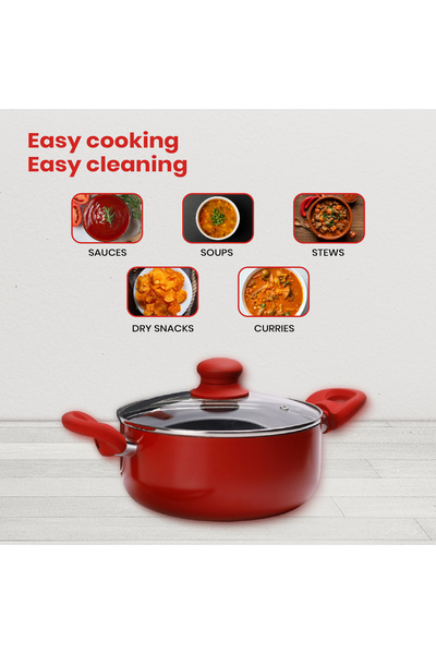 Sweet Home Non-Stick 4pcs Cookware Set with Frypan and casserole,Heat-Resistant Handle, Lid and Laddle Included