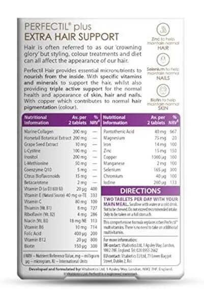 Perfectil Vitabiotics Plus Hair, 60 Tablets