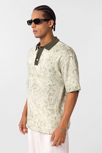 VAMOSCLO Πλενόμενο μπλουζάκι με λαιμόκοψη oversized χακί