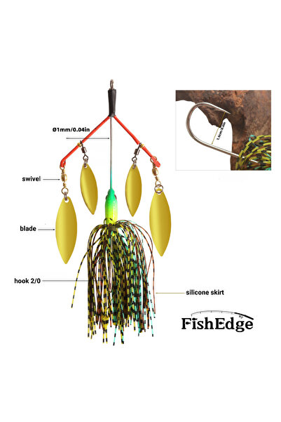 FishEdge Spinnerbait with 4 rotating blades, FishEdge, for pike, catfish, etc. length 15 cm, 23 grams, red
