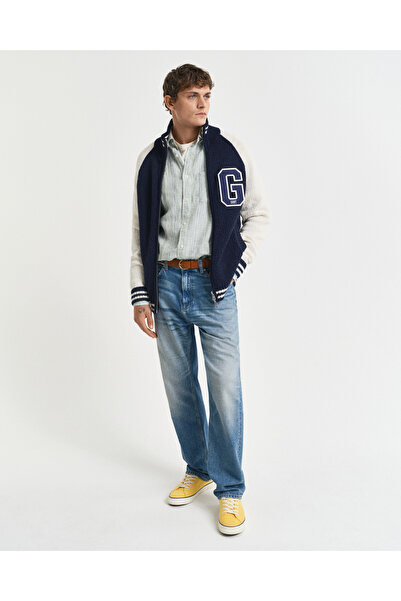 Gant Erkek Yeşil Regular Fit Düğmeli Yaka Çizgili Gömlek