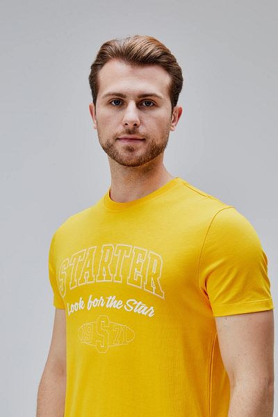 Starter Barnes Yellow Crew Neck Printed Standard Fit Men's Tshirt