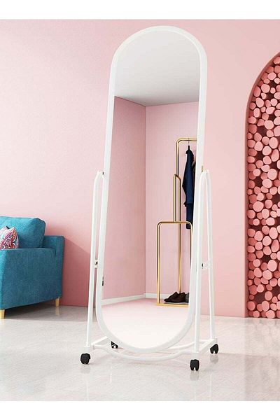Taimi Floor Standing Mirror with Adjustable Stand and Wheels for Bedroom Living Room White 160 x 38 cm