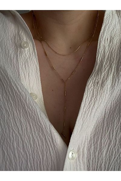 CHARMLUCKY Steel 2-Piece Y Necklace