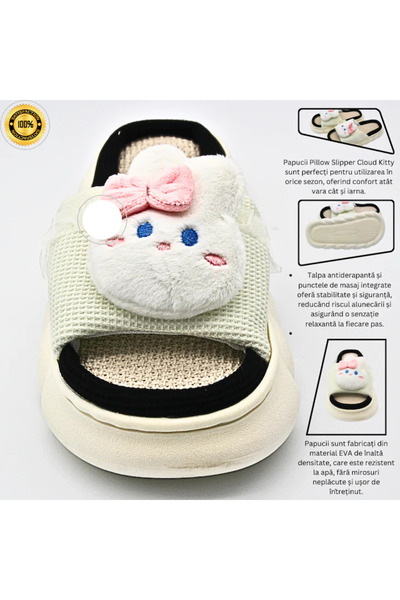 Generic Cloud Kitty Anti-Slip Pillow Slipper with Very Light Foam Edge and Sole, White, 40-41