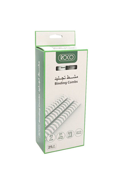 Roco مشط تجليد حلزوني - 25 مم، مقاس A4، بلاستيك، أبيض