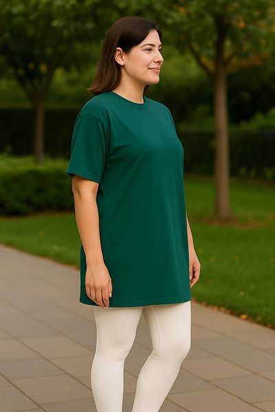Birol Triko Women's Summer Short Sleeve Slit Emerald Green Color Tunic