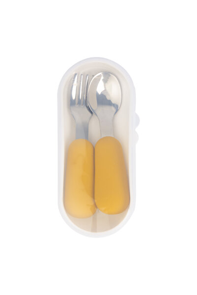 Babies Basic طقم أدوات مائدة من الفولاذ المقاوم للصدأ مع ملعقة وشوكة وحقيبة س...