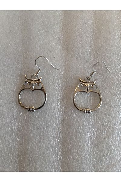 Butik Tülin Authentic Silver Metal Owl Dangle Earrings 4X2 cm Made in Thailand