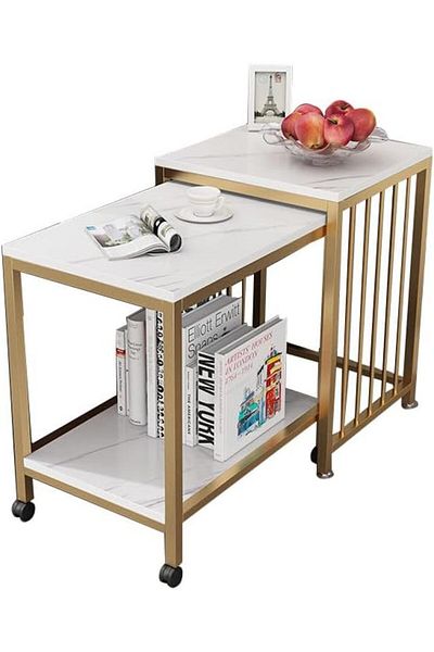Vital 2 Nesting Coffee Table With Metal Frame Coffee/Side/Center Tables Living Room, Modern Cube End Table