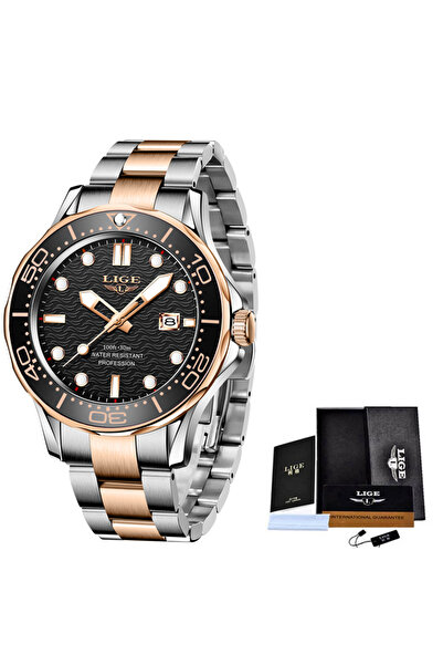 Choice5 ساعات رجالية جديدة من LIGE باللون الذهبي الوردي والأسود 2025، ساعة غو...