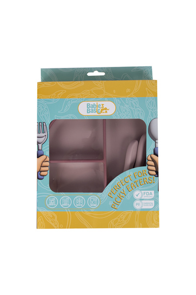Babies Basic BabiesBasic Feeding Set, 3 Piece, Silicone Feeding Plate, Spoon and Fork - Pink