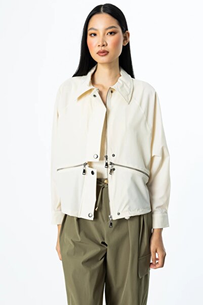 ON TRİKO Paraşüt Kumaş Fermuar Detaylı Ceket 56534-25