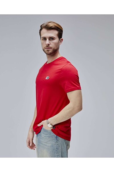Starter Ανδρικό μπλουζάκι WARREN Red Crew Neck Patch Standard Fit
