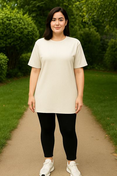 Birol Triko Women's Summer Short Sleeve Slit Light Beige Color Tunic