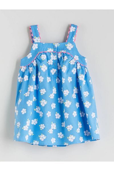 LC Waikiki LCW Kids Rochie pentru fetiță cu flori albastre din amestec de in