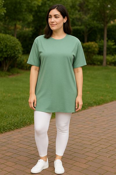 Birol Triko Women's Summer Short Sleeve Slit Water Green Color Tunic
