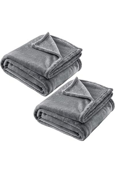 Fabienne Pack of 2 Silky Soft Single Blankets Grey Throw Blankets 150x200cm