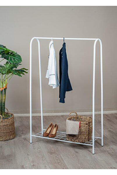 Uyan Ev Ürünleri UYAN EV ÜRÜNLERİ Elit 1 Beyaz Metal Raflı Elbise Askısı Ayak...