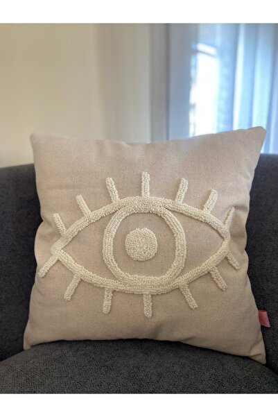 Les Passent Husă pentru pernă din lenjerie spălată cu figură de ochi