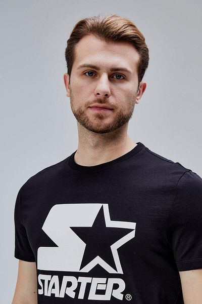 Starter Hudson Black Crew Neck Printed Standard Fit Men's Tshirt