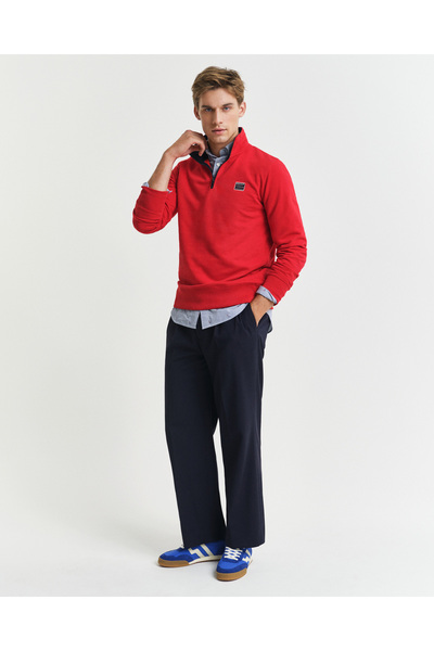 Gant Erkek Kırmızı Regular Fit Yarım Fermuarlı Logolu Sweatshirt