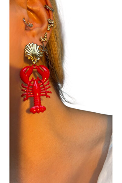 Bo Takı ve Aksesuar أقراط متدلية على شكل قنفذ باللون الأحمر