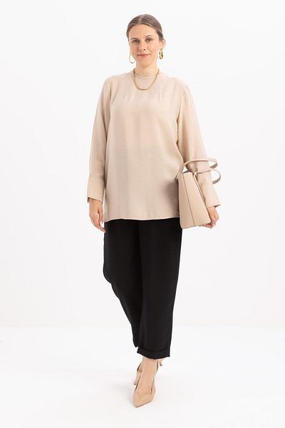 ALLDAY Beige-Pens Detailed Modal Tunic