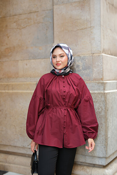 LOCCO Γυναικείο πουκάμισο με λεπτομέρεια με κουμπιά Brit Claret Red