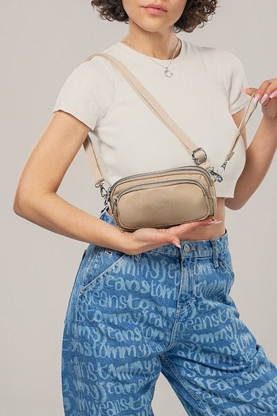 Getcho Herpre Beige Women's Crossbody Bag Small Size Double Zipper Lightweight Sports Model for Daily Use