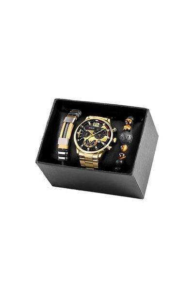OEM Ceas elegant bărbătesc din oțel inoxidabil cu două brățări, auriu