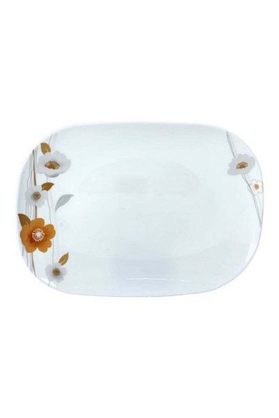 ROYALFORD Attractive Glass Oblong Plate White/Brown 18x12x3cm